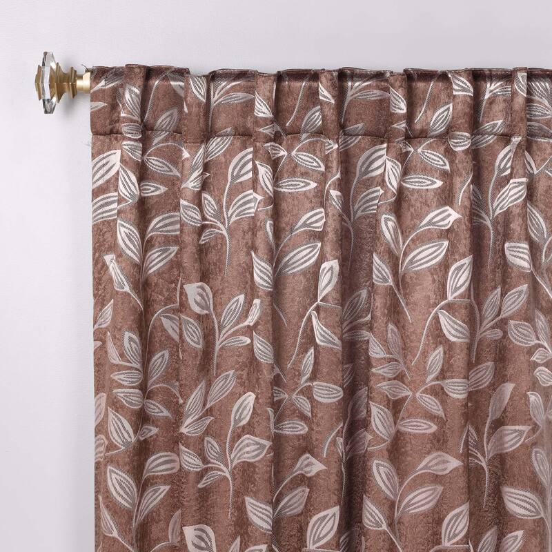 Superior Leaves Machine Washable Room Darkening Curtains with Back Tabs, Set of 2