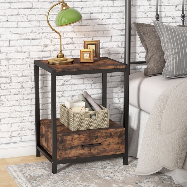 Tribesigns Industrial Nightstands with drawers and open shelf,End Side Table with Storage Shelf. Opens flyout.