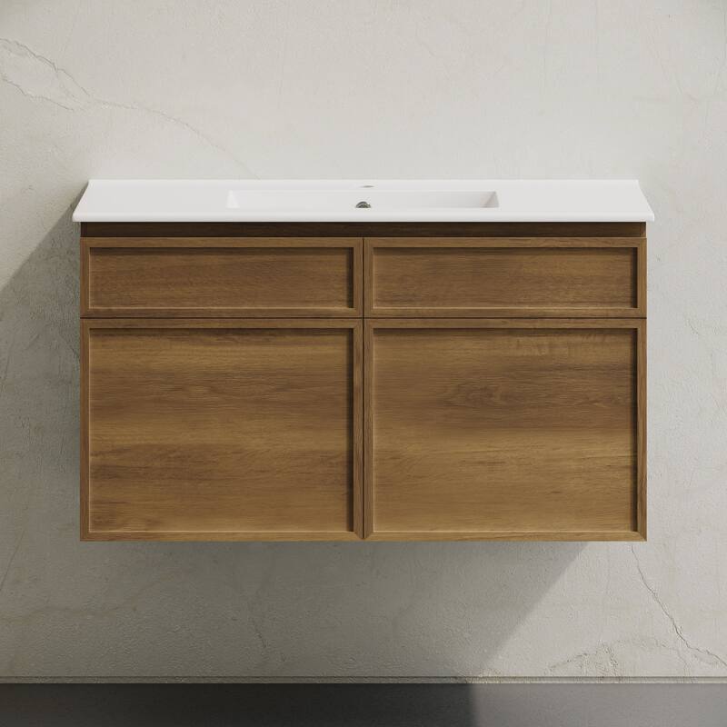 St. Tropez 36" Wall-Mounted Bathroom Vanity In Brown Oak With Sink Top - 36