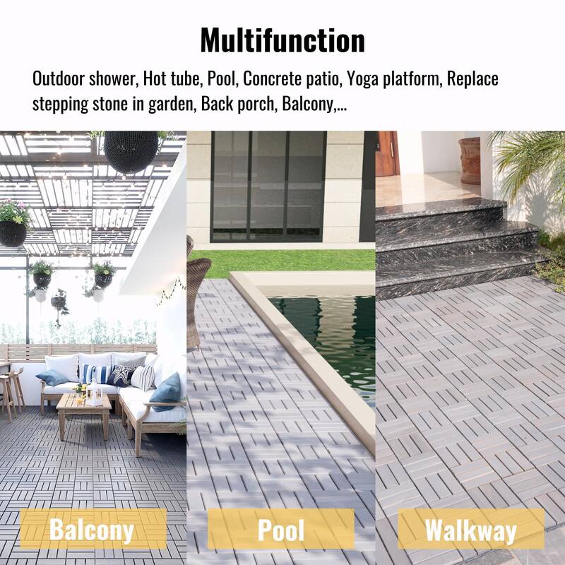 Interlocking Deck Tiles Checker Pattern, 12" x 12" Square Acacia Hardwood Outdoor Flooring