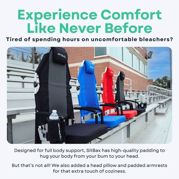 Padded Bleacher Seat – Reclining Stadium Chair with Full Back, Neck Support and 360 Swivel - Patent Pending