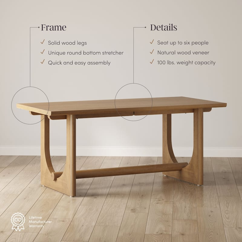 Solace Mid Century Modern Dining Table For 6 with Solid Wood U Shaped Legs