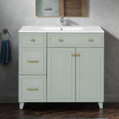 36 inch Bathroom Vanity with Ceramic Sink, Soft Close Doors, Shelves