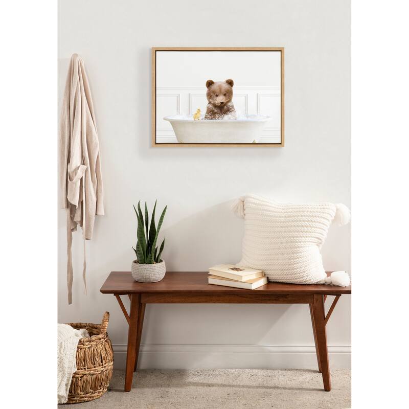 Kate and Laurel Sylvie Bear Cub Bath Neutral Canvas by Amy Peterson - 18x24 - Plastic - White