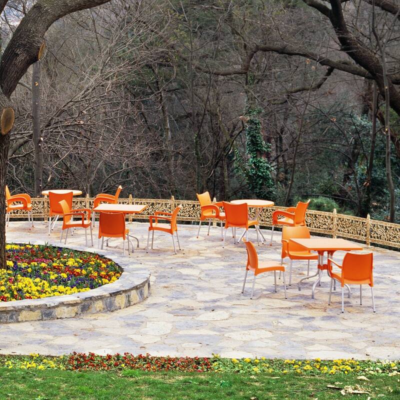 31" Orange and Silver Patio Square Folding Dining Table