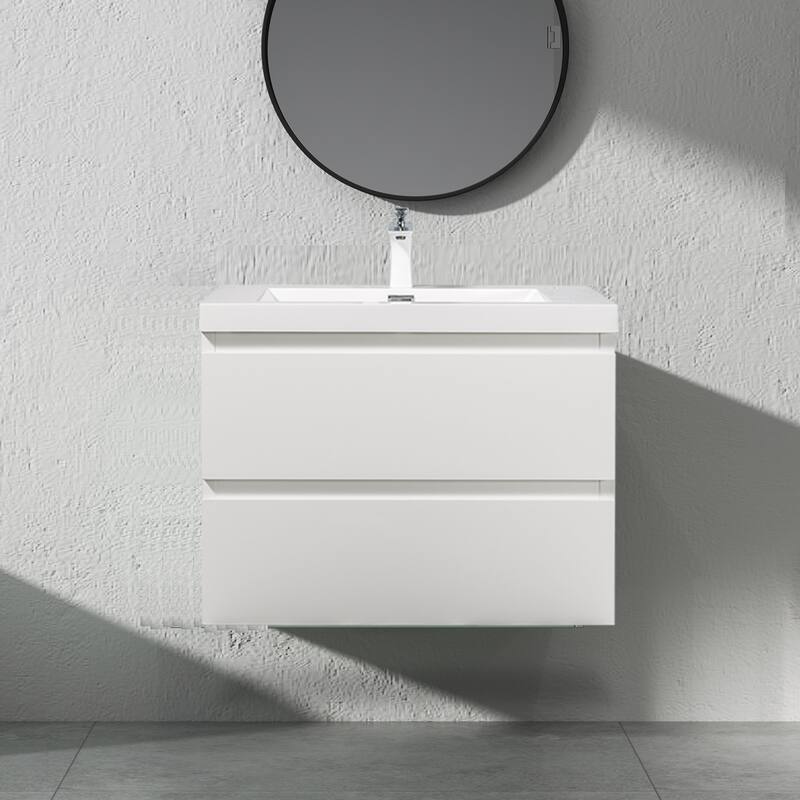 Floating Bathroom Vanity with Resin Top - 29.53'' x 19.69'' x 22.44'' - Glossy White