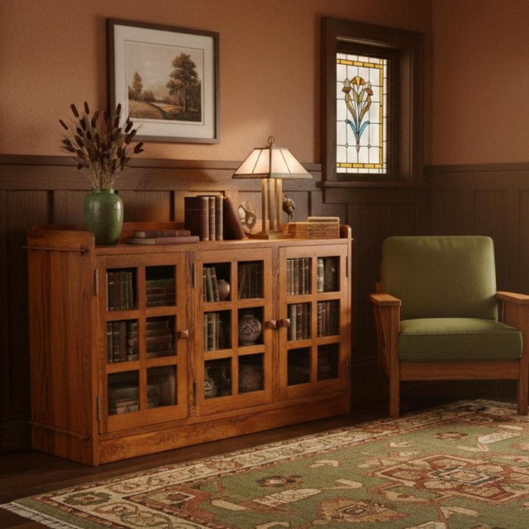 Mission Oak 3 Door Console