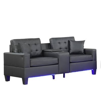 Tufted Sofa with LED Lighting, USB Ports, and Built-In Storage Console