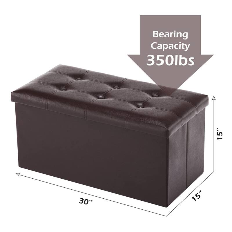 Folding Storage Ottoman Bench, Faux Leather Footrest Couch for Living Room, 30 inch Storage Bench with Padded Seat