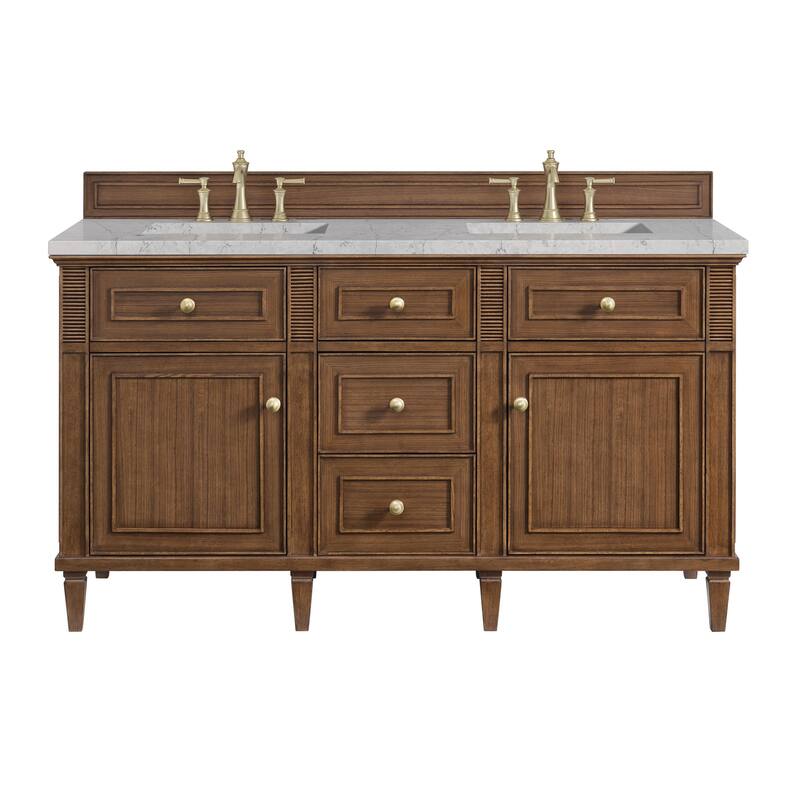 James Martin Vanities 424-V60D-3EJP Lorelai 60" Double Basin Wood - Mid-Century Walnut - Walnut Finish