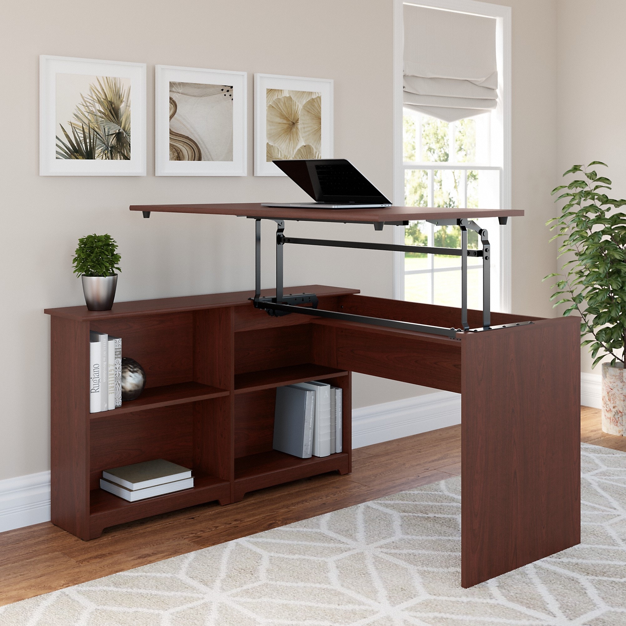 Copper Grove Daintree 52″ 3-position Sit-to-Stand Corner Bookshelf Desk