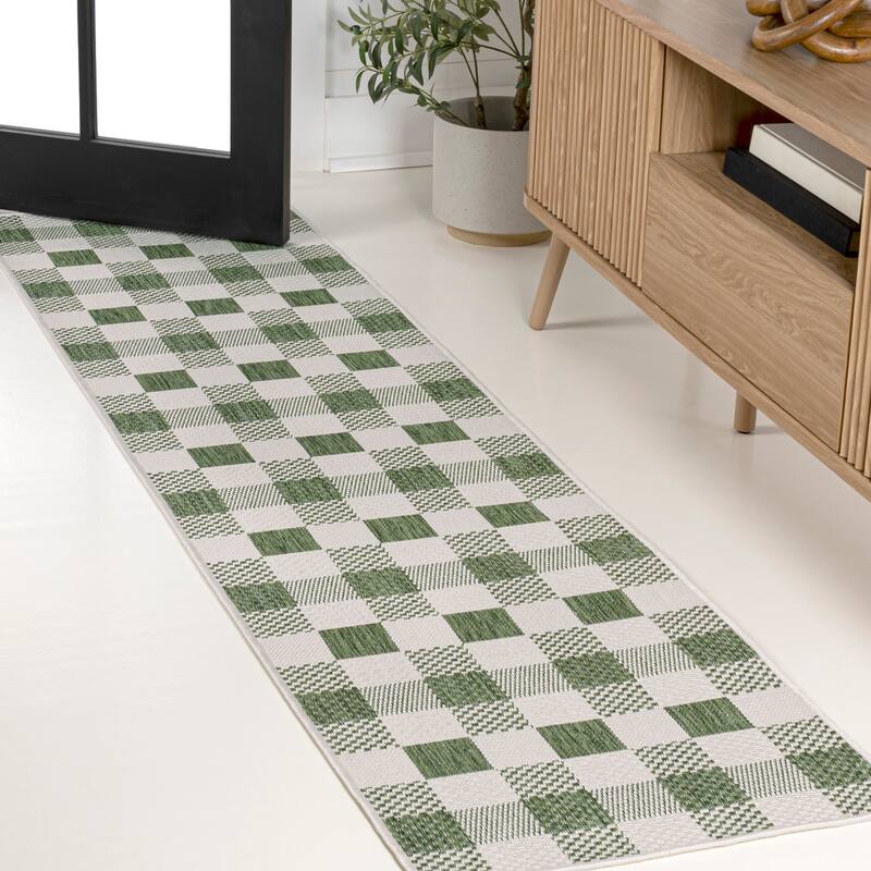 JONATHAN Y Biot Traditional Geometric Bold Gingham Black/Cream Indoor/Outdoor Area Rug