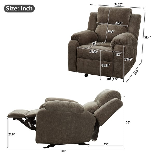 dimension image slide 2 of 3, Chenille Manual Recliner with 3-Position Adjustable Backrest, Soft Foam Seat, Durable Frame, 330LB Weight Support