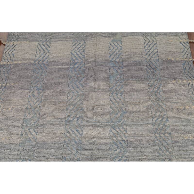 Gray Striped Moroccan Area Rug Hand-Knotted Wool Carpet - 6'7"x 10'9"