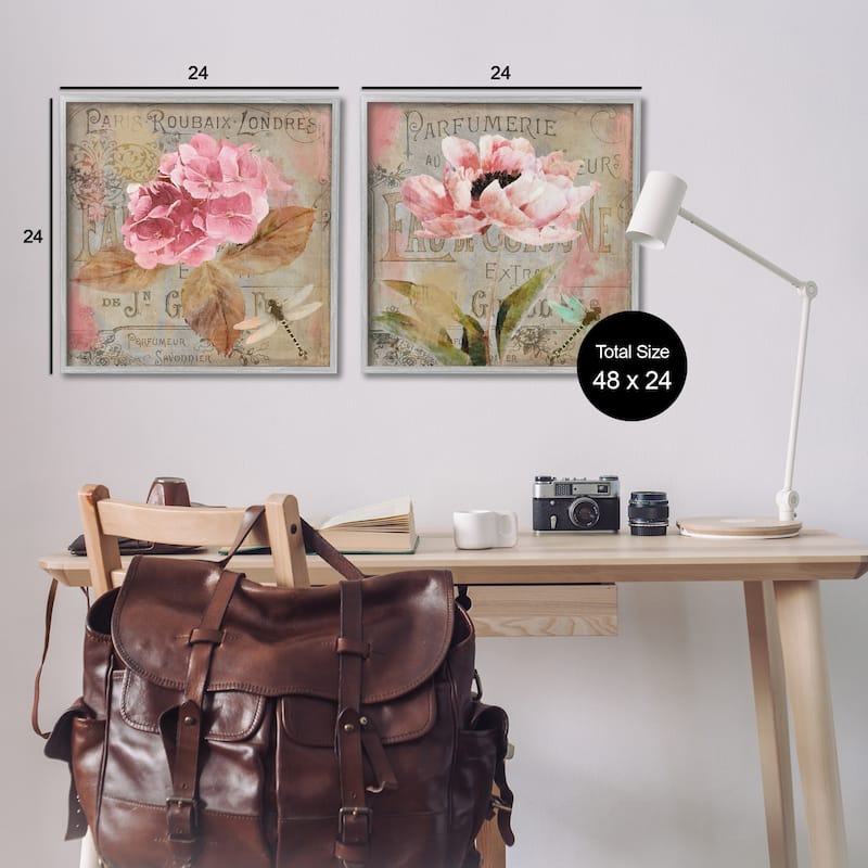 Stupell Vintage Collage French Florals Framed Giclee Art Design By Sasha (Set of 2)
