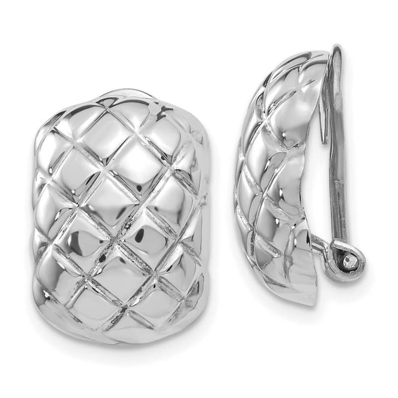 Curata 14k White Gold Polished Quilted Non Pierced Omega Back Earrings - 17x12mm