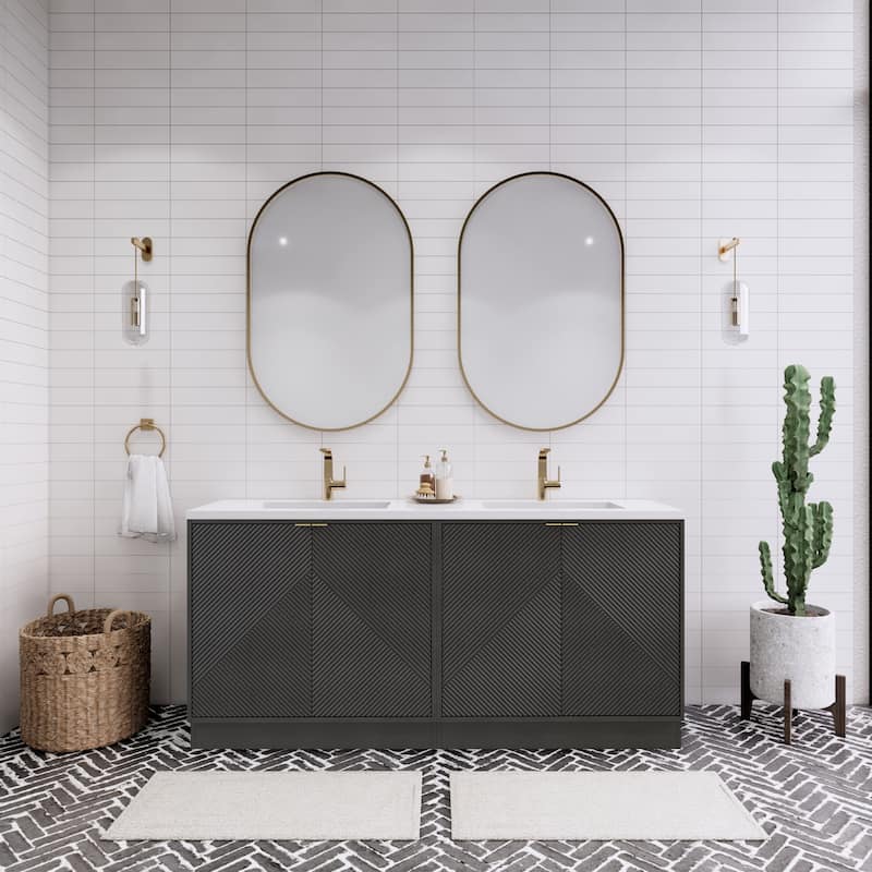 Milano 72" Freestanding Bathroom Vanity with Double White Sink - 70.86" x 19.49" x 35.46'' - Black