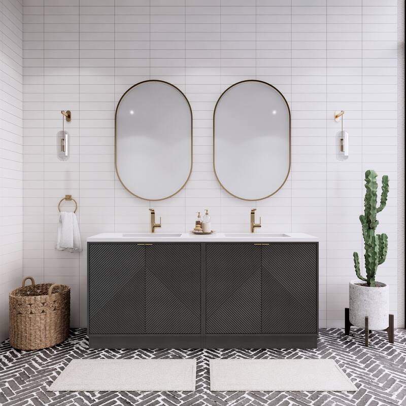 Milano 72" Freestanding Bathroom Vanity with Double White Sink