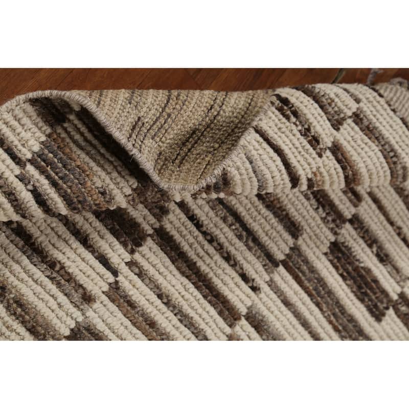All-Over Striped Moroccan Oriental Runner Rug Hand-Knotted Wool Carpet - 4'0"x 13'6"