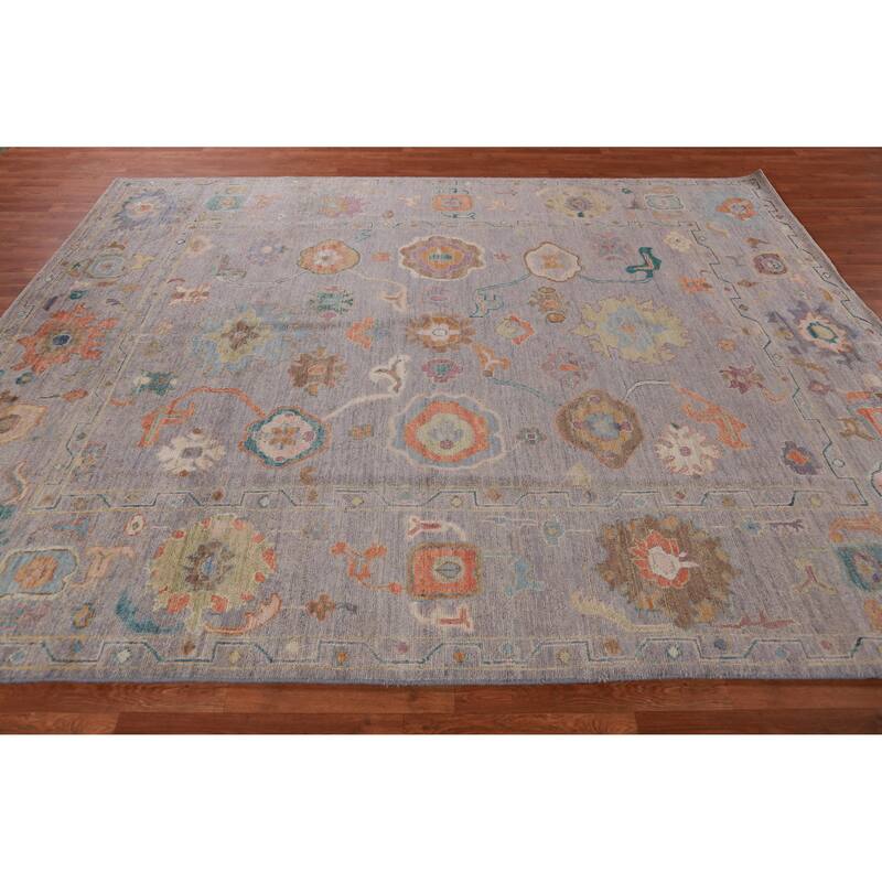 Hand Knotted Oriental 100% Wool Carpet Transitional All-Over Purples Oushak Area Rug - 9' 10'' X 8' 1''