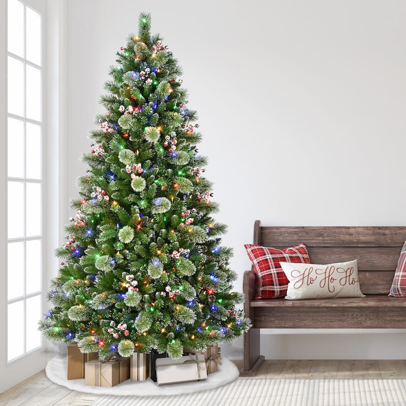 Puleo International 7.5 ft. Pre-Lit Snowy Iowa Pine Artificial Christmas Tree