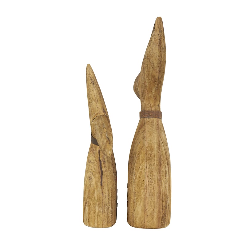 Wood Whale Handmade Tail Decorative Sculpture with Metal Band Accents - Set of 2 Brown - Roche River Decor