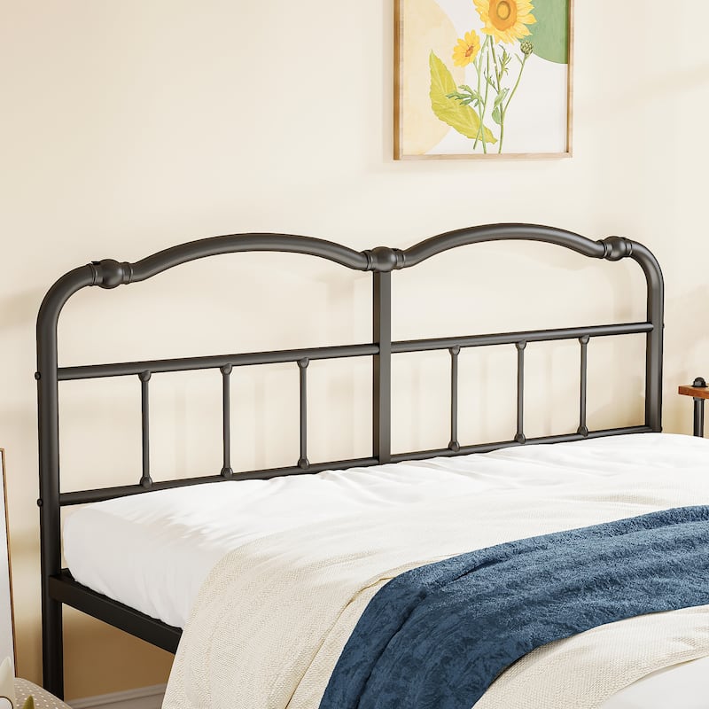 Heavy Duty Anti-Sway 18 Inch High Steel Tube Iron Bed, Double Wave Headboard And Footboard