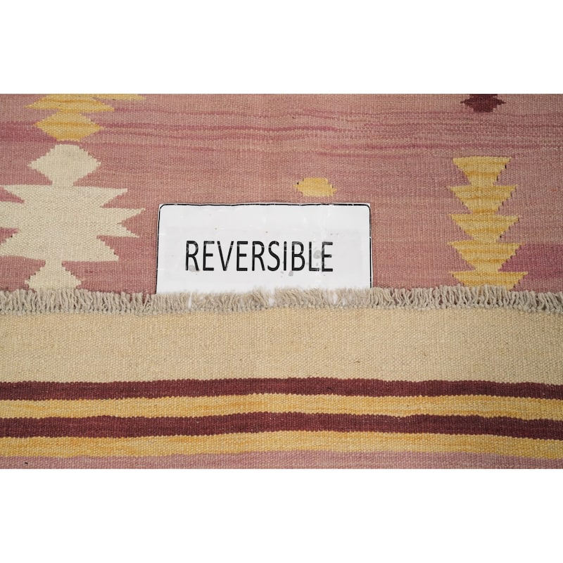 Hand Woven Oriental 100% Wool Carpet Southwestern Tribal Pink Kilim Area Rug - 9' 6'' X 8' 3''