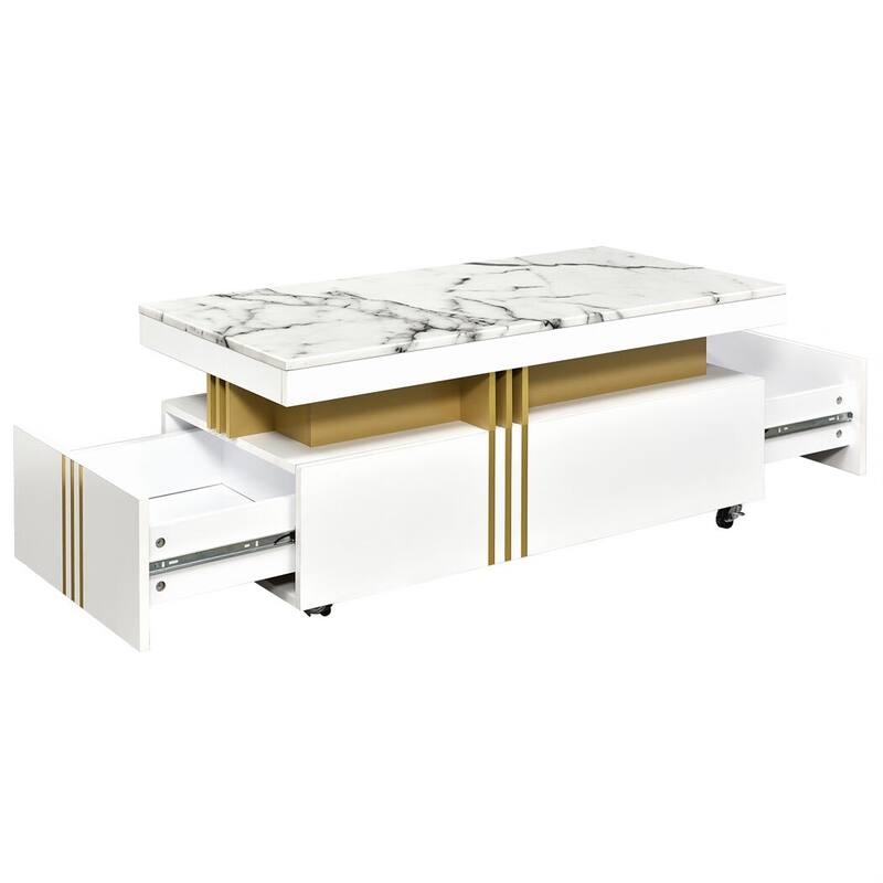 Merax Contemporary Coffee Table with Faux Marble Top, Rectangle Cocktail Table