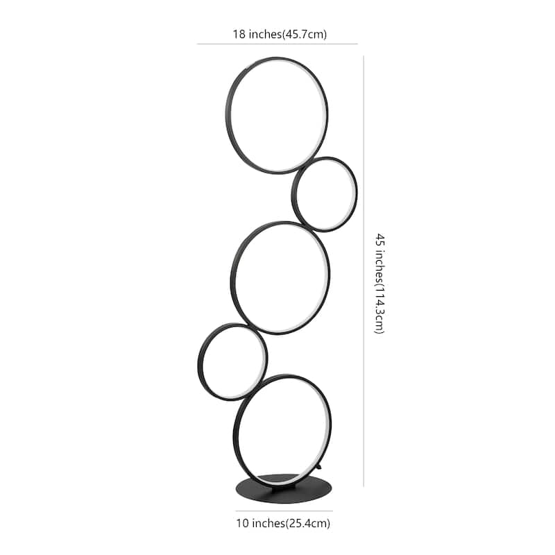 Nero Stacked Circles 45" 5-Light Contemporary Modern Iron/Aluminum Integrated LED Floor Lamp, Black by JONATHAN Y