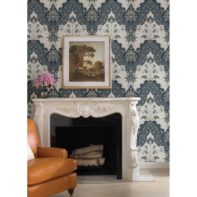 A-Street Prints Auden Dark Blue Floral Grandeur Wallpaper