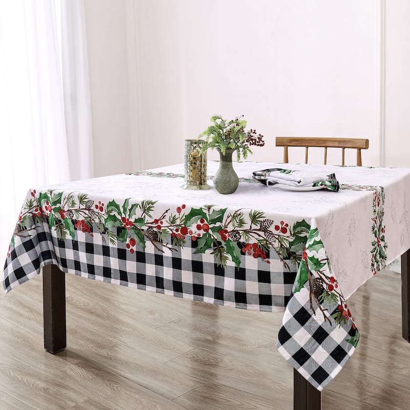 Holly Farmhouse Charm Holiday Fabric Tablecloth