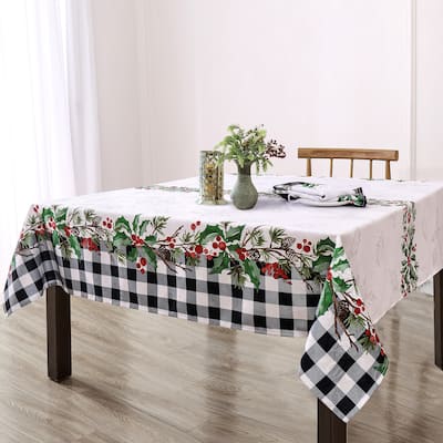 Holly Farmhouse Charm Holiday Fabric Tablecloth