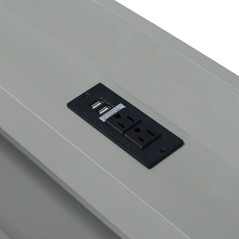 Gray Twin XL Platform Bed with Storage LED Headboard, Charging Station, Trundle and 2 Drawers