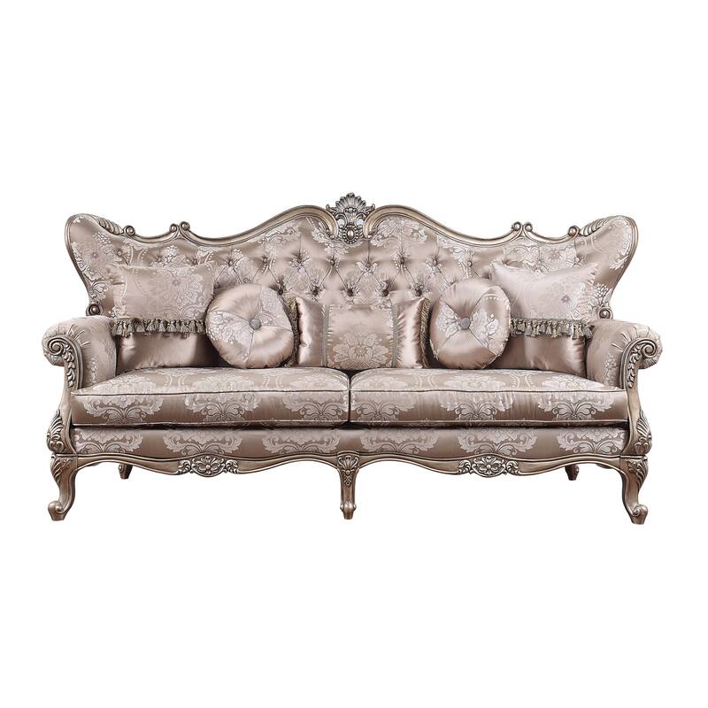 Hermione Champagne Button-Tufted Seatback with Floral Pattern Sofa