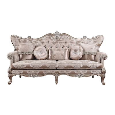 Hermione Champagne Button-Tufted Seatback with Floral Pattern Sofa