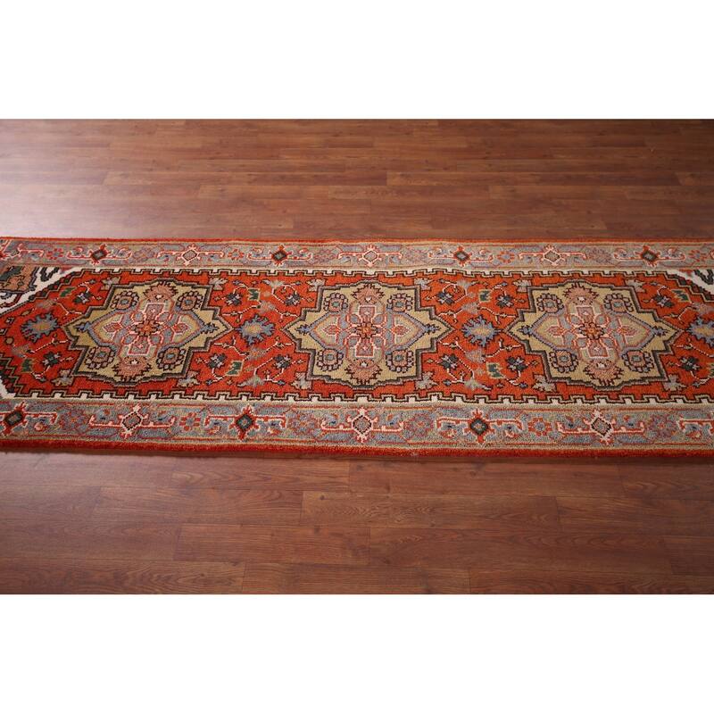Orange Heriz Serapi Oriental Runner Rug Hand-Knotted Wool Carpet - 2'7"x 8'1"