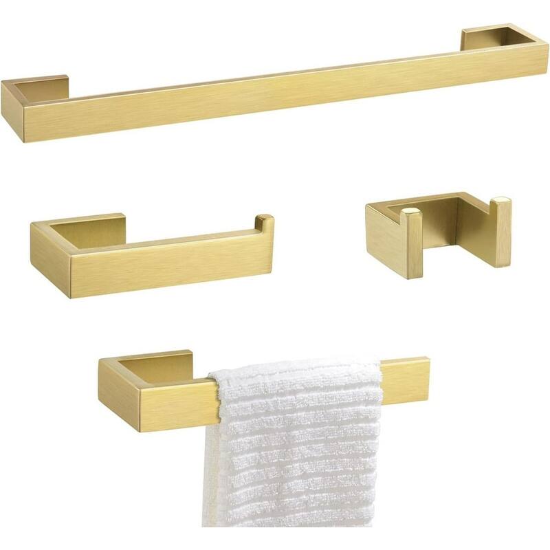 Gold Towel Bar Set 4 Piece Bathroom Hardware Set Wall Mounted Stainless Steel Towel Bar, 23.6" - Gold