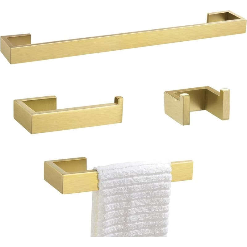 Gold Towel Bar Set 4 Piece Bathroom Hardware Set Wall Mounted Stainless Steel Towel Bar, 23.6"