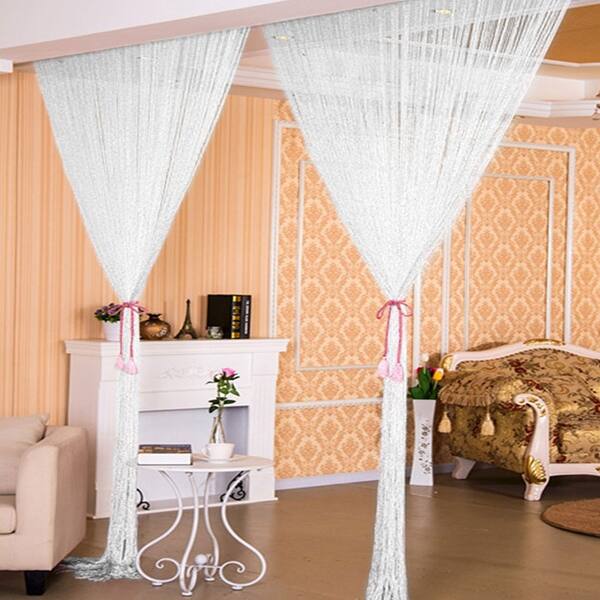 Glitter String Curtain Panel White 1 Pair 100cm x 200cm Easy to Fit