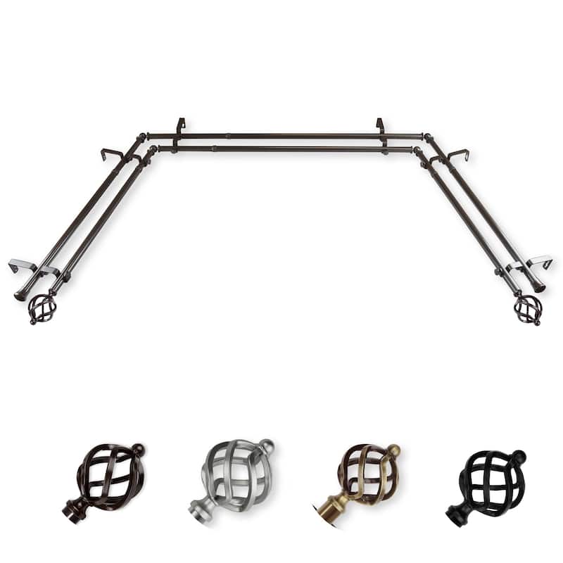 Antique Curtain Rods Hardware Set Adjustable Rods Unique Finials Cocoa Finish 6.375" Projection - M