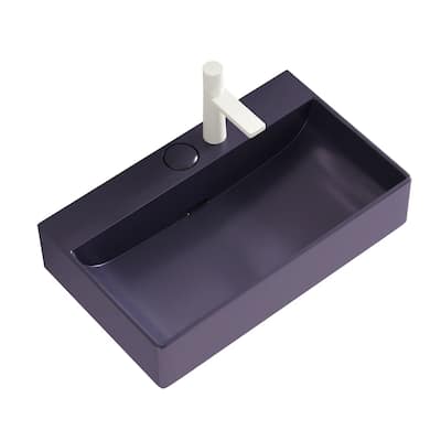 24" Bathroom Sink without Cabinet, Modern Style Glossy Ceramic Basin