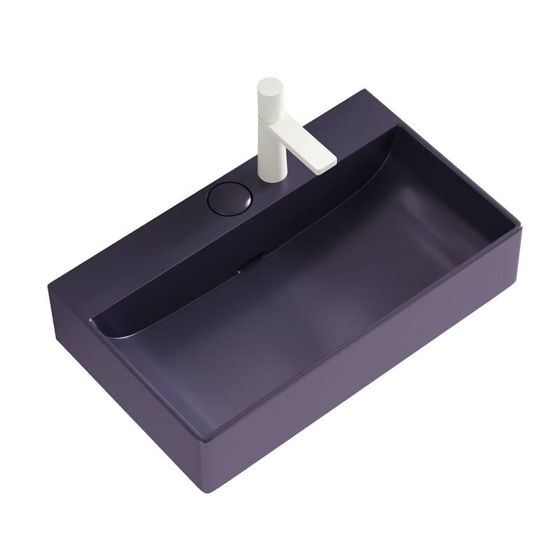 GDFStudio - Lofi Modern 24" Ceramic Basin with Drainer Control Button, Glossy Finish, WITHOUT Cabinet