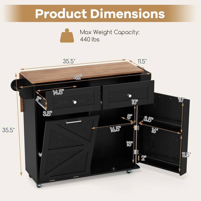 Costway Rolling Kitchen Island Kitchen Island Cart with Drop Leaf - See Details