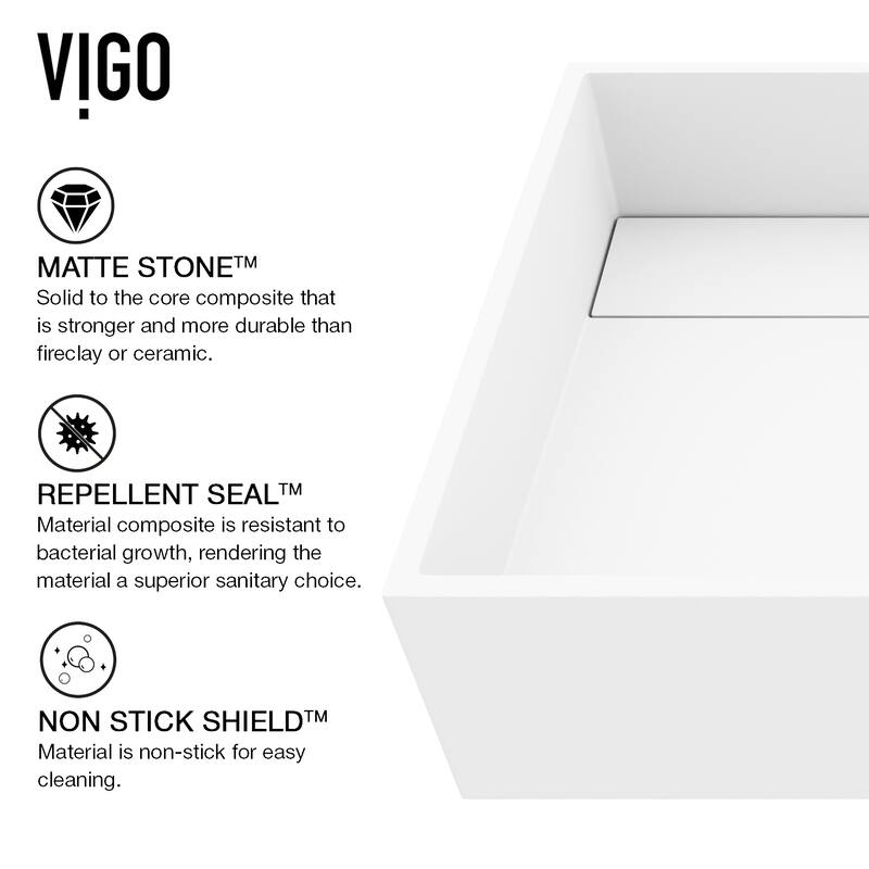 VIGO Montauk 18"L x 13"W x 5"H Matte Stone Rectangular Bathroom Vessel Sink
