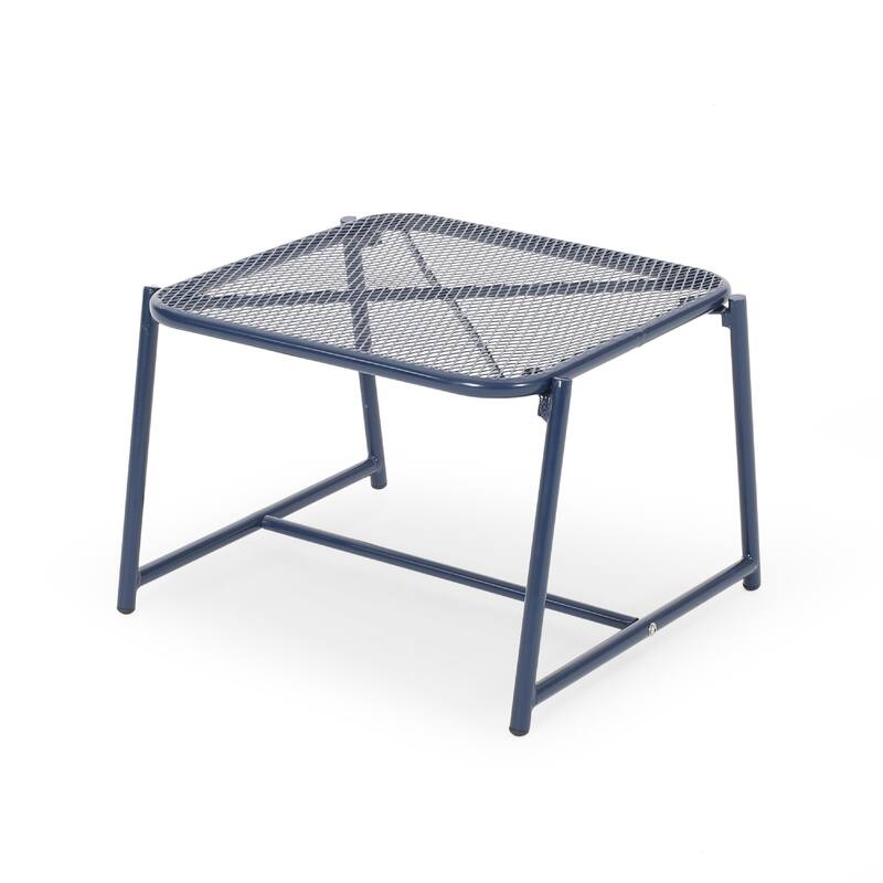 Kery Outdoor Side End Table, 20 Inch Mesh Top, Navy Blue Sled Base