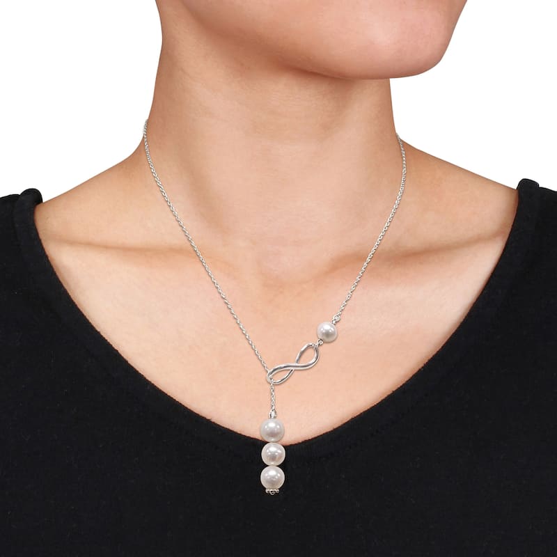 Miadora Freshwater Cultured Pearl Infinity Drop Necklace in Sterling Silver (8-9mm)
