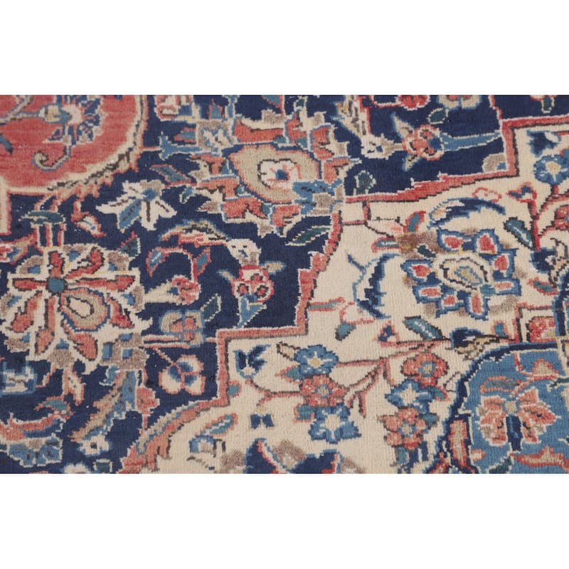 Traditional Kashan Large Persian Vintage Rug Hand-Knotted Wool Carpet - 10'2"x 14'0"