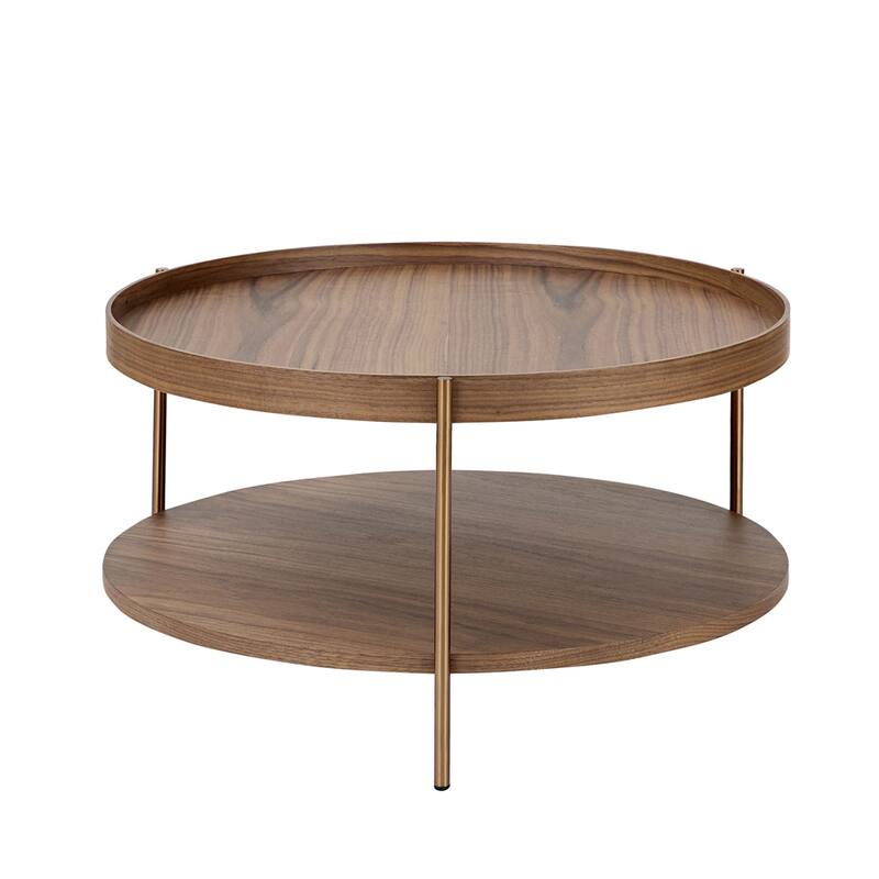 2-Piece Modern 2 tier Round Nesting Coffee Table Set with Metal Legs