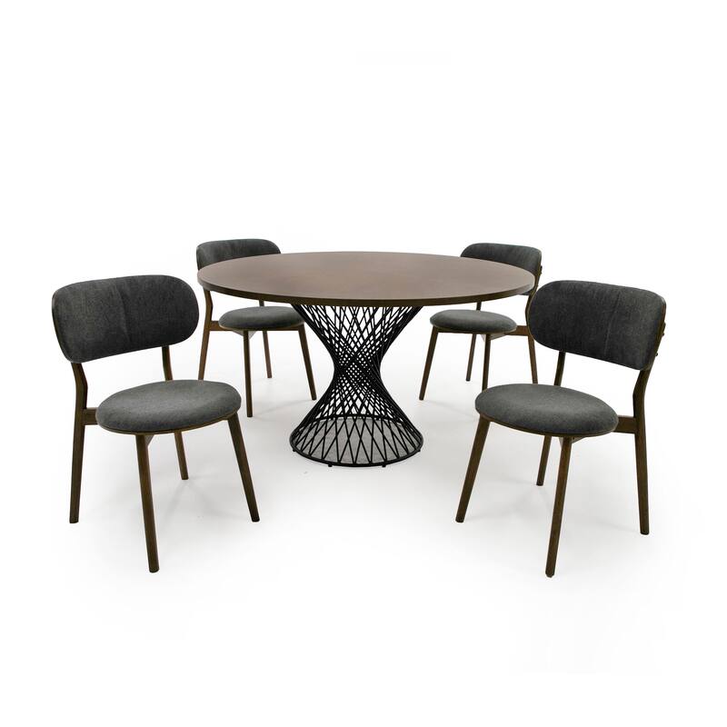Modrest Theresa Modern Round Walnut & Black Table